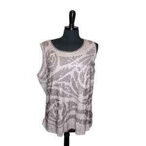 Coldwater Creek Embellished Sequined Cotton Tank Top Whimsy Fairy 1X